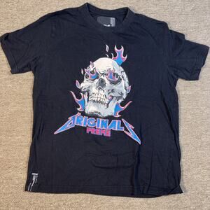 Preme Y2K Originals Skull Flames Black T-shirt Medium 20.5x26.5